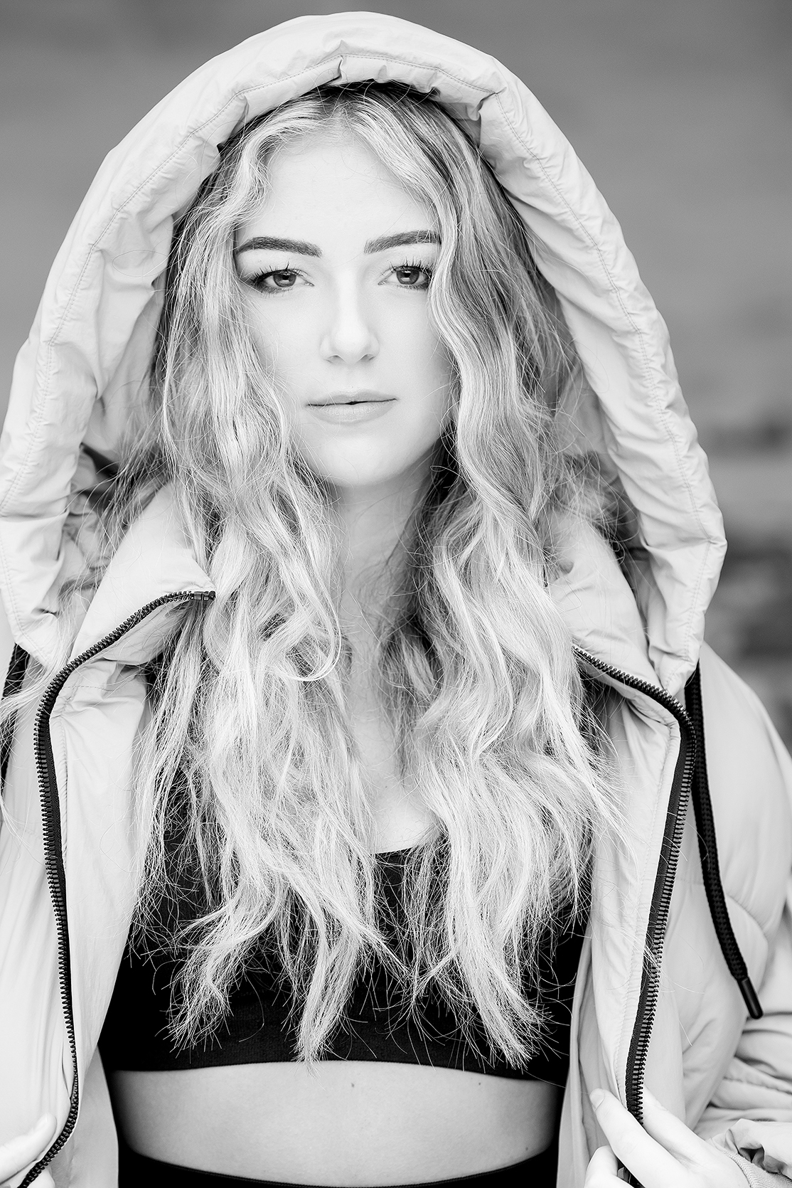 model-portfolio-test-shoot-portrait-by-kevin-mark-pass-photographer Black & white model Portfolio photoshoot shot on textured wall using natural light by Kevin Mark Pass Photography in studio, makeup by Storm Pass