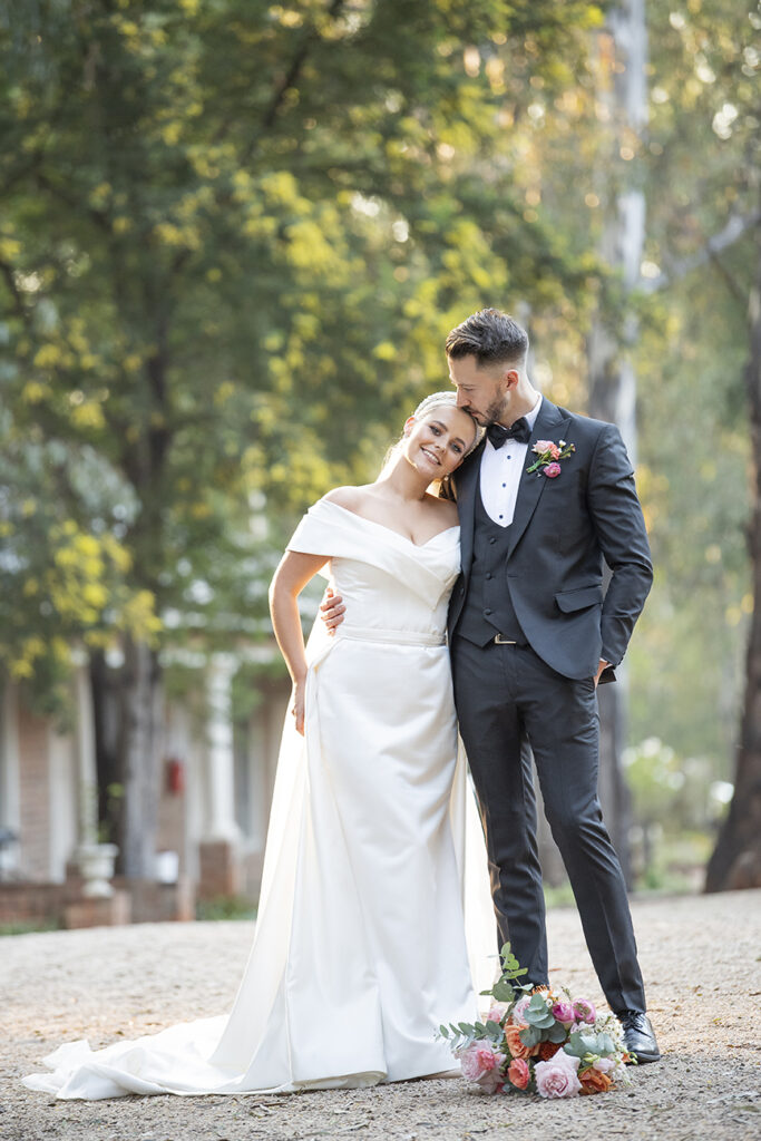 Bespoke bride and groom wedding portraits shot by Kevin Mark Pass Photography at Lace on Timber, Bridal makeup by Storm Pass